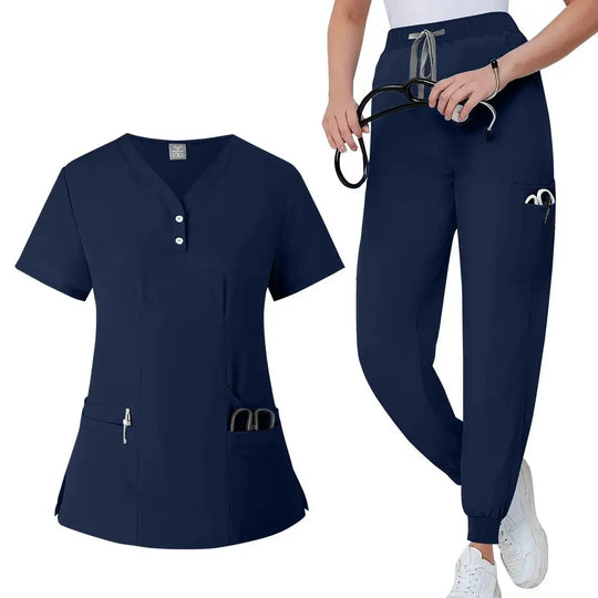 Ensemble de gommage pour femmes, haut de poche à col en V, pantalon de jogging exfoliant avec cordon de serrage, gants de soins infirmiers, gants de chirurgie CJdropshipping