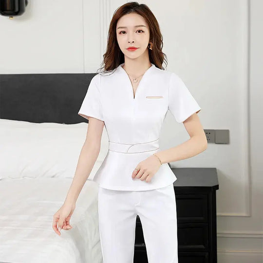 Uniforme d'été pour esthéticienne, combinaison à manches courtes pour salon de beauté, vêtements d'esthéticienne pour spa, vêtements de travail pour massage en hôtel, combinaison coréenne-BC MedSurgery Store For Digital Health