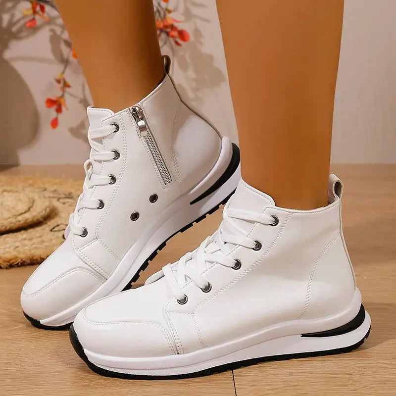 White White High Platform Sneakers, Autumn 2025 Lightweight Casual Sneakers, PU Leather Booties with Thick Sole for Women MedSurgery Store For Digital Health