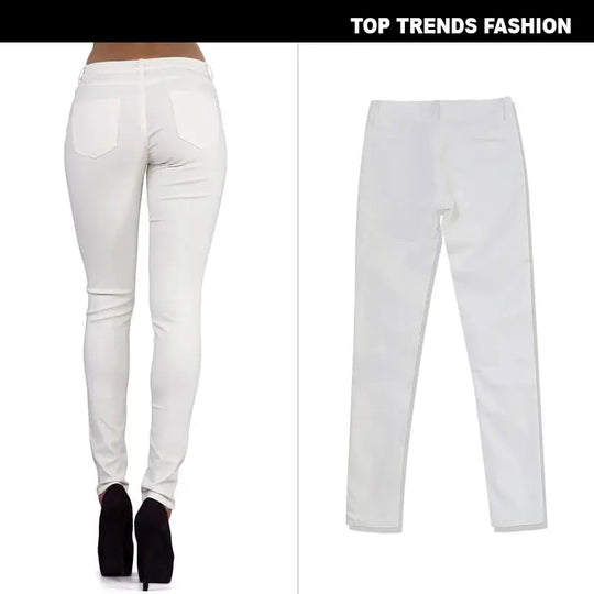 Pantalon taille basse pour femme, pantalon élastique moulant avec double fermeture éclair, pantalon en faux cuir blanc pour femme MedSurgery Store For Digital Health