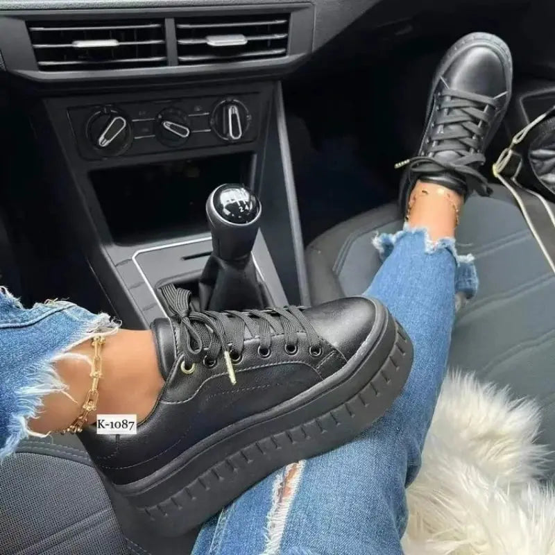 White Shoes, Women's Casual Shoes, New 2025 Platform Sneakers, Solid Colour Women's Shoes, Trendy Lightweight PU Vulcanised Shoes MedSurgery Store For Digital Health