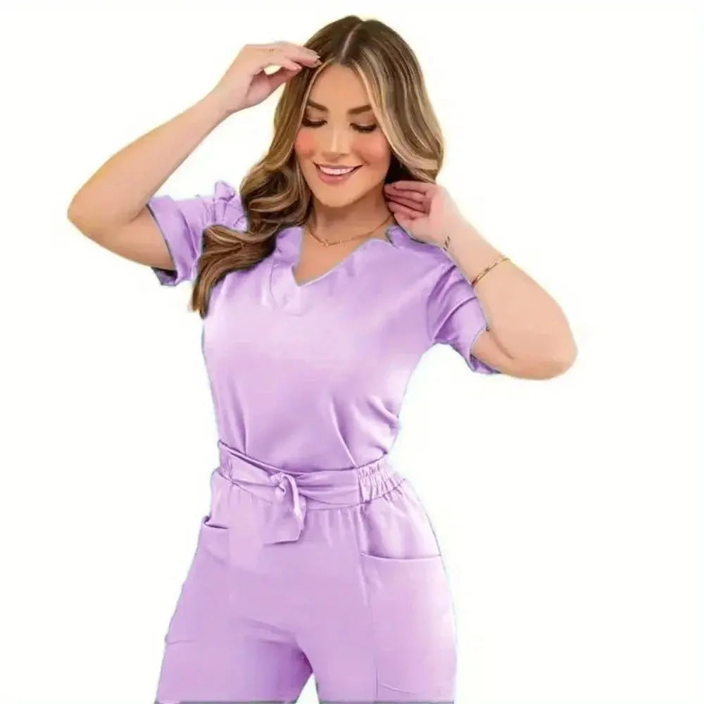 Ensemble de gommage à manches courtes pour femmes : gommage d'été, idéal pour les soins de beauté et les salles d'opération CJdropshipping