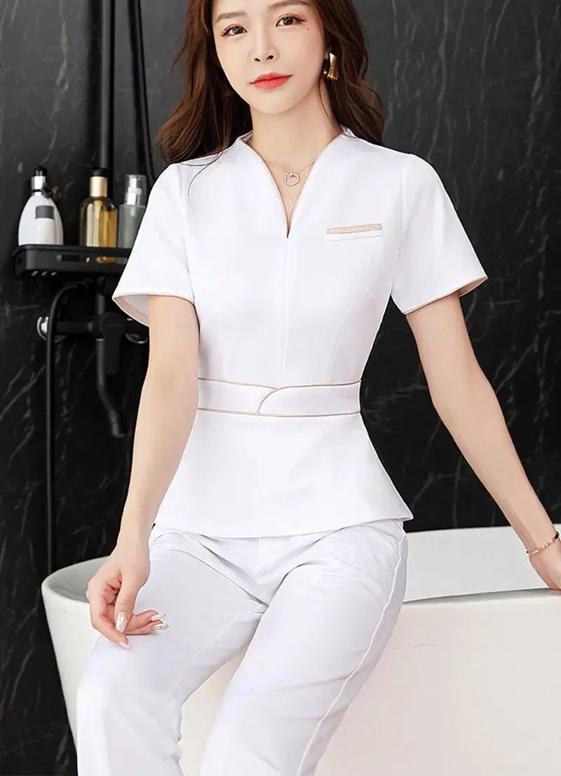 Uniforme d'été pour esthéticienne, combinaison à manches courtes pour salon de beauté, vêtements d'esthéticienne pour spa, vêtements de travail pour massage en hôtel, combinaison coréenne-BC MedSurgery Store For Digital Health