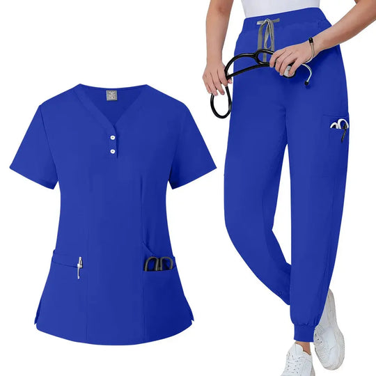Ensemble de gommage pour femmes, haut de poche à col en V, pantalon de jogging exfoliant avec cordon de serrage, gants de soins infirmiers, gants de chirurgie CJdropshipping