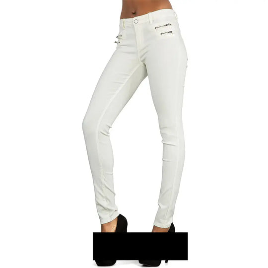 Pantalon taille basse pour femme, pantalon élastique moulant avec double fermeture éclair, pantalon en faux cuir blanc pour femme MedSurgery Store For Digital Health