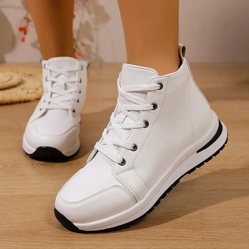 White White High Platform Sneakers, Autumn 2025 Lightweight Casual Sneakers, PU Leather Booties with Thick Sole for Women MedSurgery Store For Digital Health