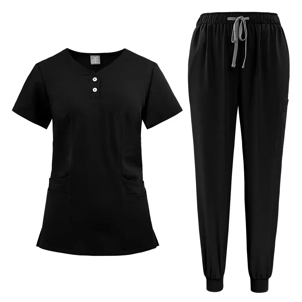 Ensemble de gommage pour femmes, haut de poche à col en V, pantalon de jogging exfoliant avec cordon de serrage, gants de soins infirmiers, gants de chirurgie CJdropshipping