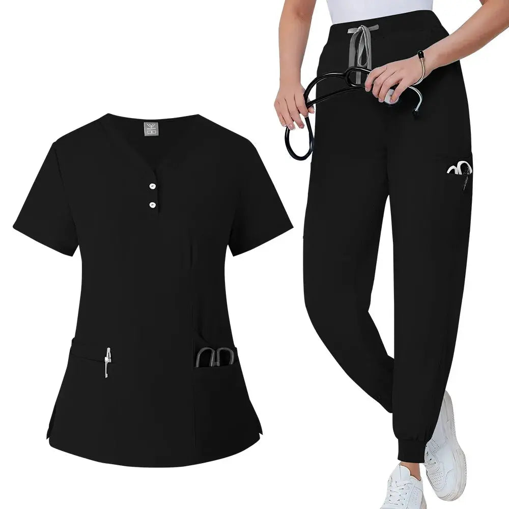 Ensemble de gommage pour femmes, haut de poche à col en V, pantalon de jogging exfoliant avec cordon de serrage, gants de soins infirmiers, gants de chirurgie CJdropshipping