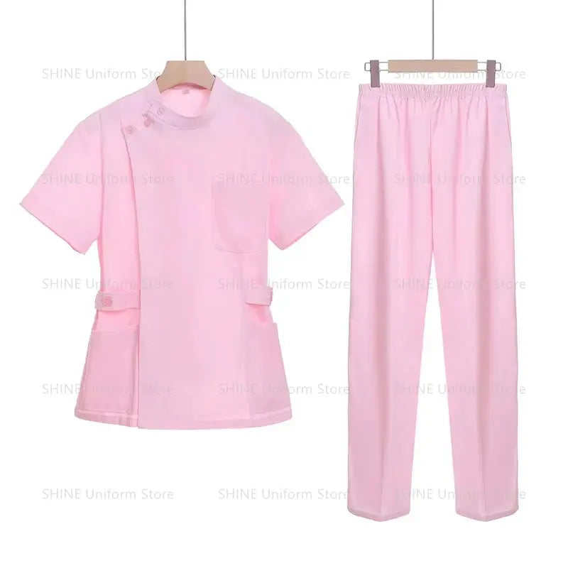 Ensemble de gommage court rose, uniforme médical pour infirmière et médecin, vêtements pour femmes, tenue d'infirmière deux pièces, robe d'hôpital de salon de beauté avec logo MedSurgery Store For Digital Health