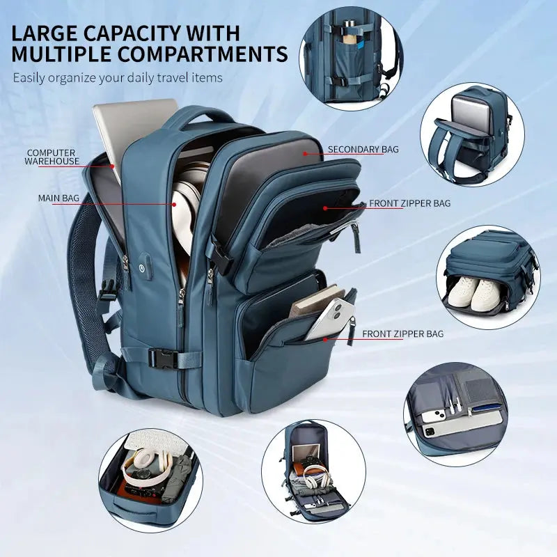 Grand sac à dos de voyage pour femmes et hommes, sac de cabine, sac à dos d'avion imperméable multifonctionnel avec chargement USB, sac à dos antivol MedSurgery Store For Digital Health