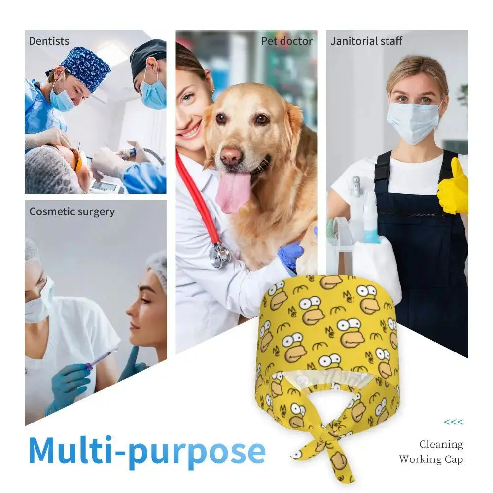 Personnalisé The Simpsons Cartoon Staff Medical Scrubs Hat Men Women Medical Nursing Surgical Scrub Caps MedSurgery Store For Digital Health