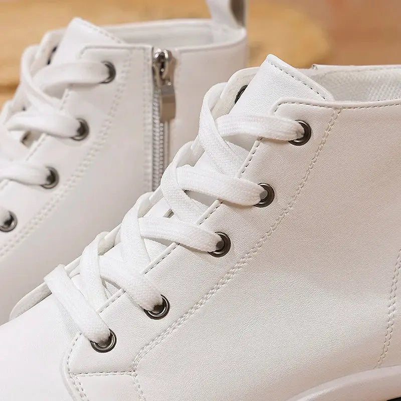 White White High Platform Sneakers, Autumn 2025 Lightweight Casual Sneakers, PU Leather Booties with Thick Sole for Women MedSurgery Store For Digital Health