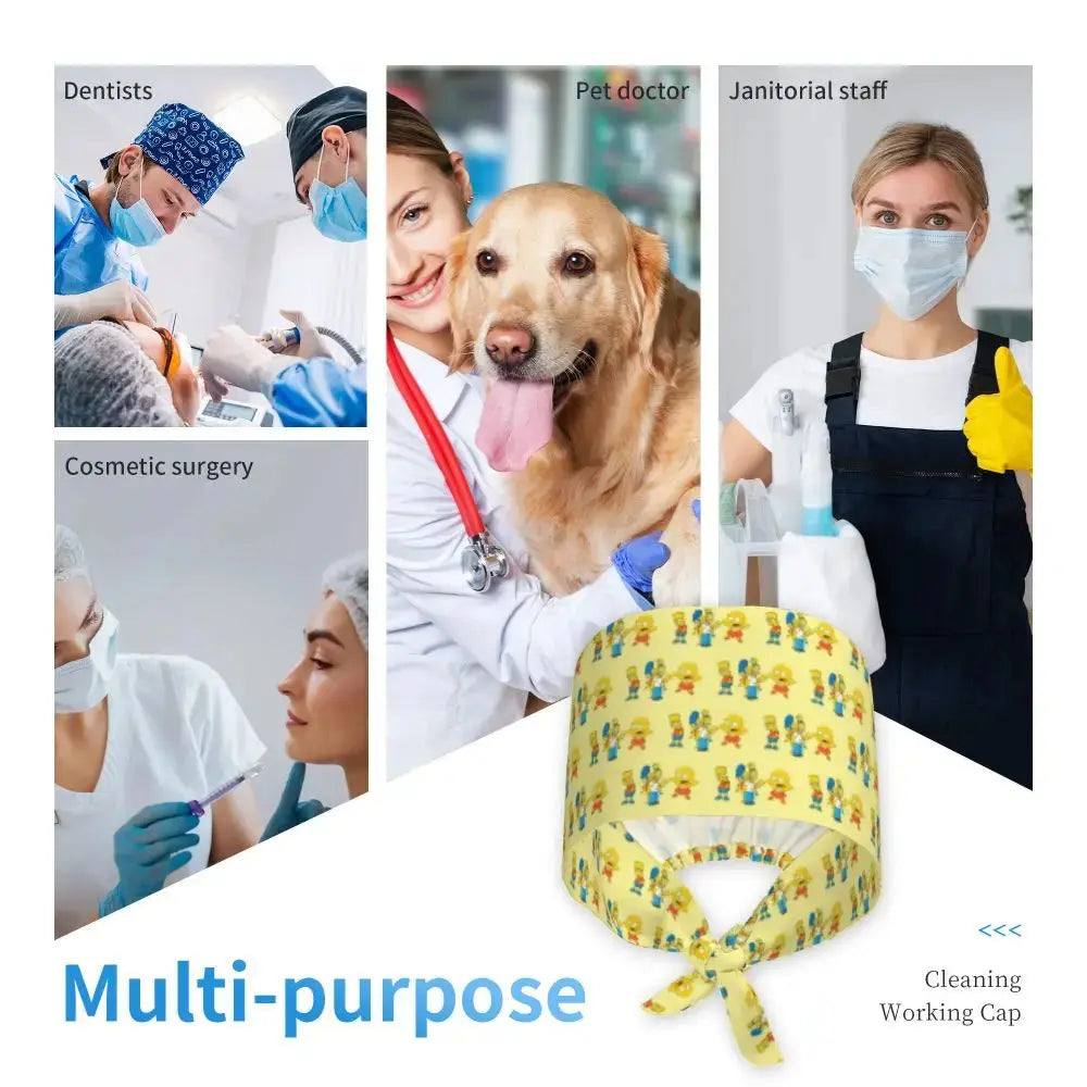 Personnalisé The Simpsons Cartoon Staff Medical Scrubs Hat Men Women Medical Nursing Surgical Scrub Caps MedSurgery Store For Digital Health