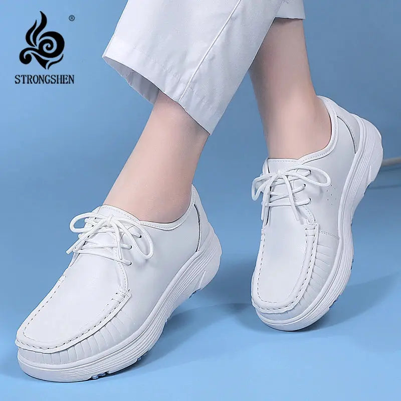 STRONGSHEN, chaussures blanches à plateforme, chaussures d'infirmières, chaussures de travail légères et confortables, chaussures à enfiler à la mode pour les femmes MedSurgery Store For Digital Health