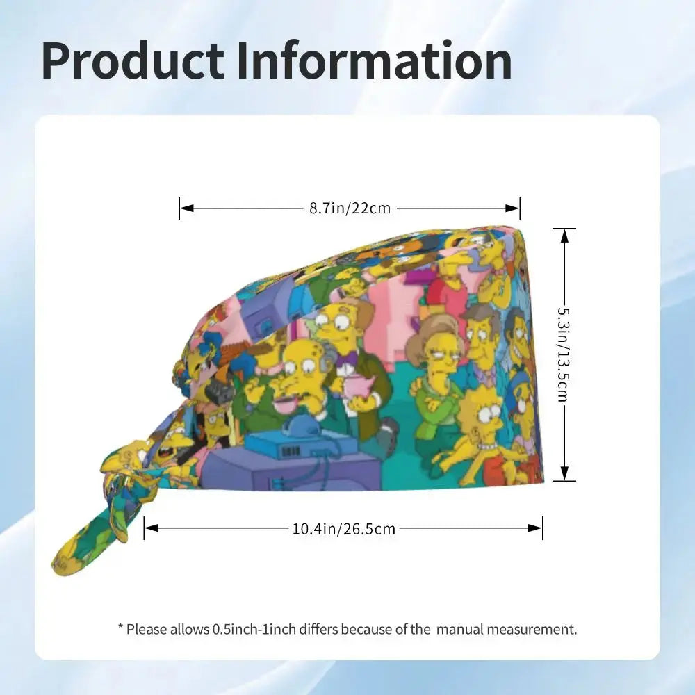 Personnalisé The Simpsons Cartoon Staff Medical Scrubs Hat Men Women Medical Nursing Surgical Scrub Caps MedSurgery Store For Digital Health