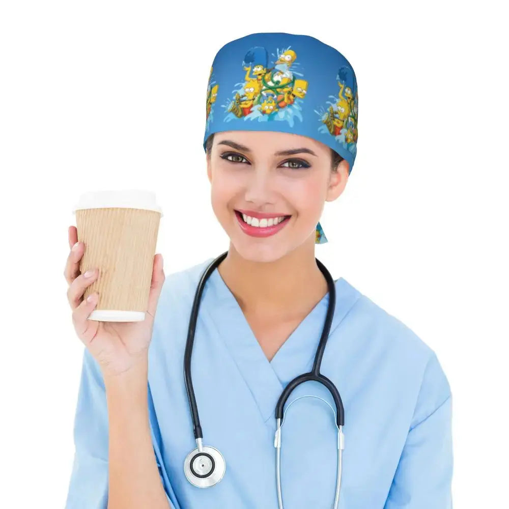 Personnalisé The Simpsons Cartoon Staff Medical Scrubs Hat Men Women Medical Nursing Surgical Scrub Caps MedSurgery Store For Digital Health