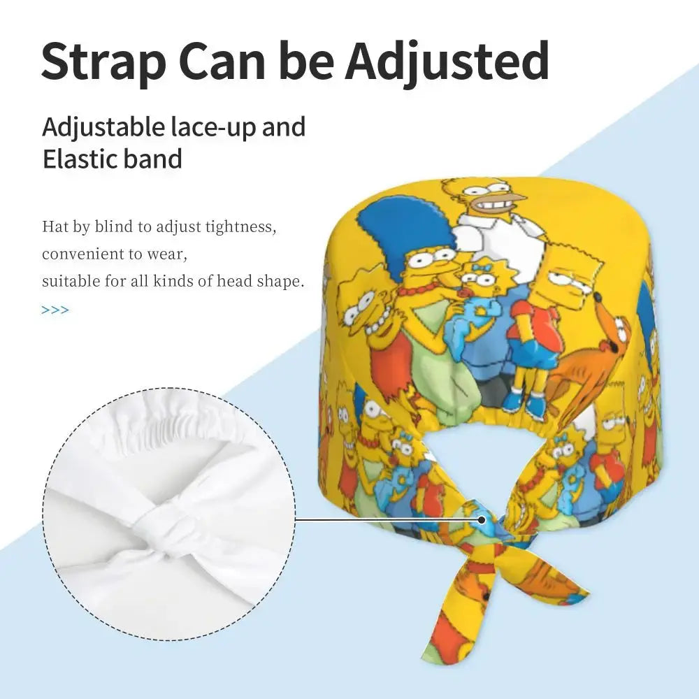 Personnalisé The Simpsons Cartoon Staff Medical Scrubs Hat Men Women Medical Nursing Surgical Scrub Caps MedSurgery Store For Digital Health