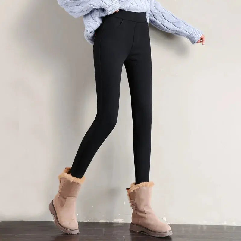 Leggings chauds d'hiver pour femmes, pantalon ajusté en velours épais, pantalon skinny stretch solide avec taille élastique, noir et blanc MedSurgery Store For Digital Health