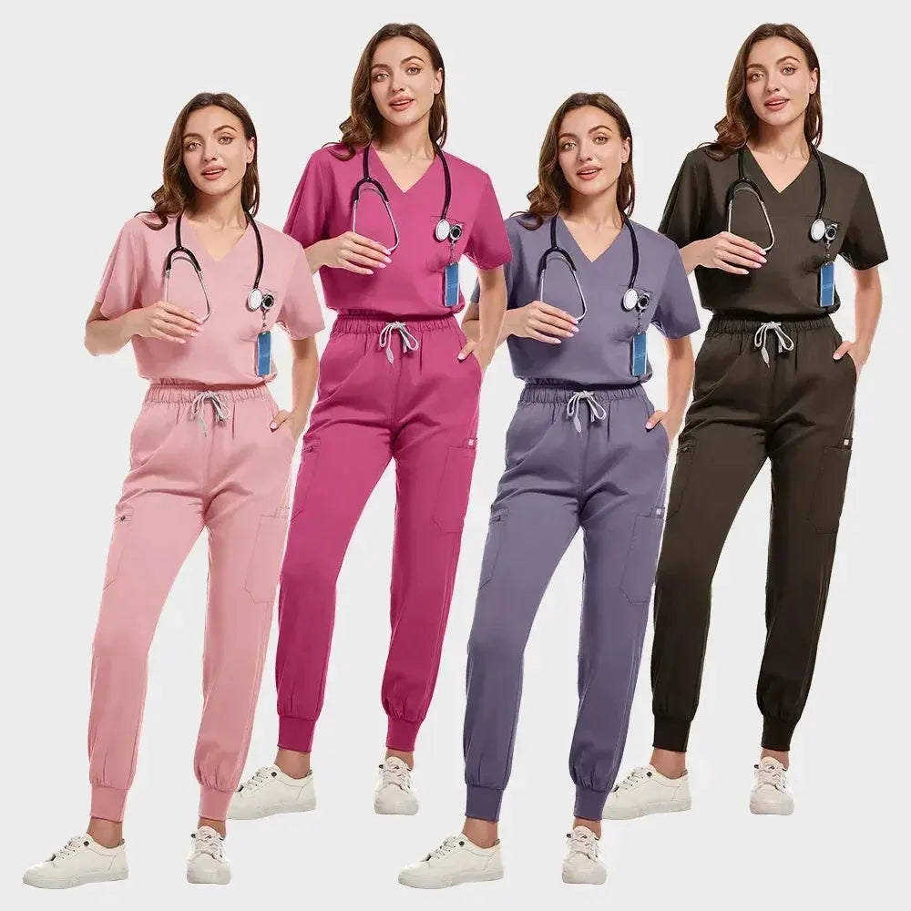 Jogging multicolore, ensemble de blouses d'infirmières, blouses médicales, uniformes d'infirmières, t-shirts à manches courtes et col en V, pantalons à poches MedSurgery Store For Digital Health