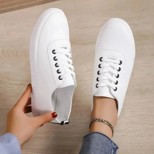 White Shoes, Women's Sneakers, Shallow White Leather Lace-Up Shoes, Versatile Soft Sole, Running and Walking Shoes, Campus for Students MedSurgery Store For Digital Health
