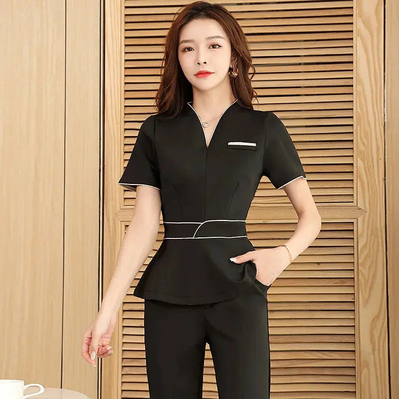 Uniforme d'été pour esthéticienne, combinaison à manches courtes pour salon de beauté, vêtements d'esthéticienne pour spa, vêtements de travail pour massage en hôtel, combinaison coréenne-BC MedSurgery Store For Digital Health