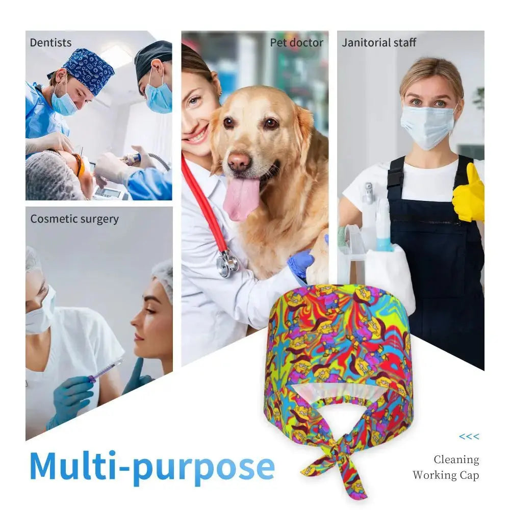 Personnalisé The Simpsons Cartoon Staff Medical Scrubs Hat Men Women Medical Nursing Surgical Scrub Caps MedSurgery Store For Digital Health