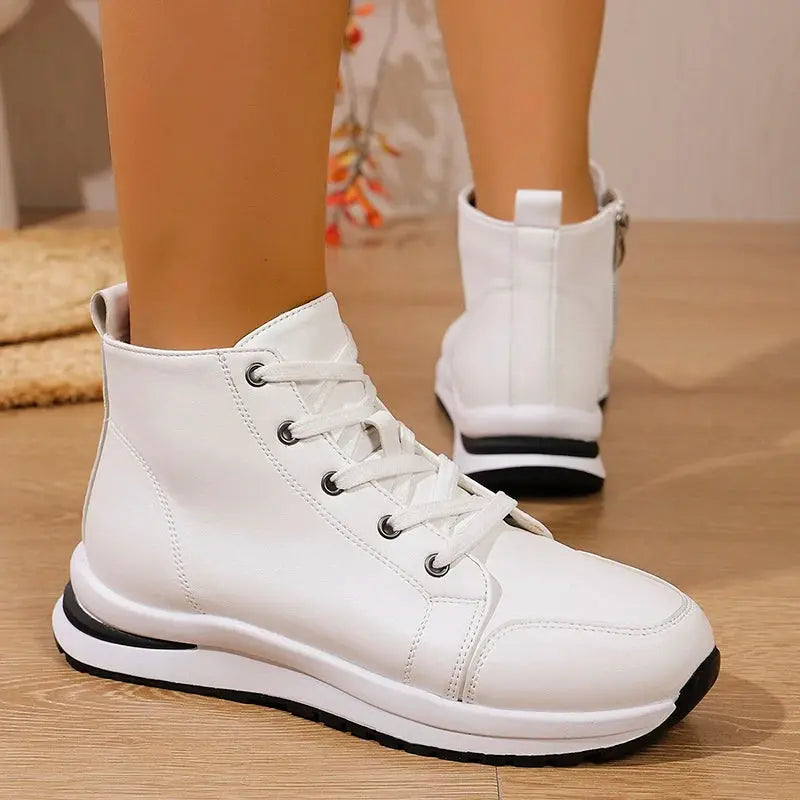 White White High Platform Sneakers, Autumn 2025 Lightweight Casual Sneakers, PU Leather Booties with Thick Sole for Women MedSurgery Store For Digital Health