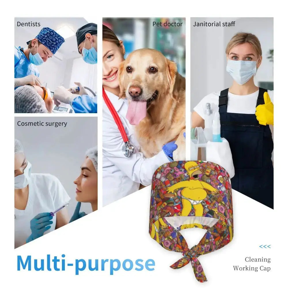 Personnalisé The Simpsons Cartoon Staff Medical Scrubs Hat Men Women Medical Nursing Surgical Scrub Caps MedSurgery Store For Digital Health