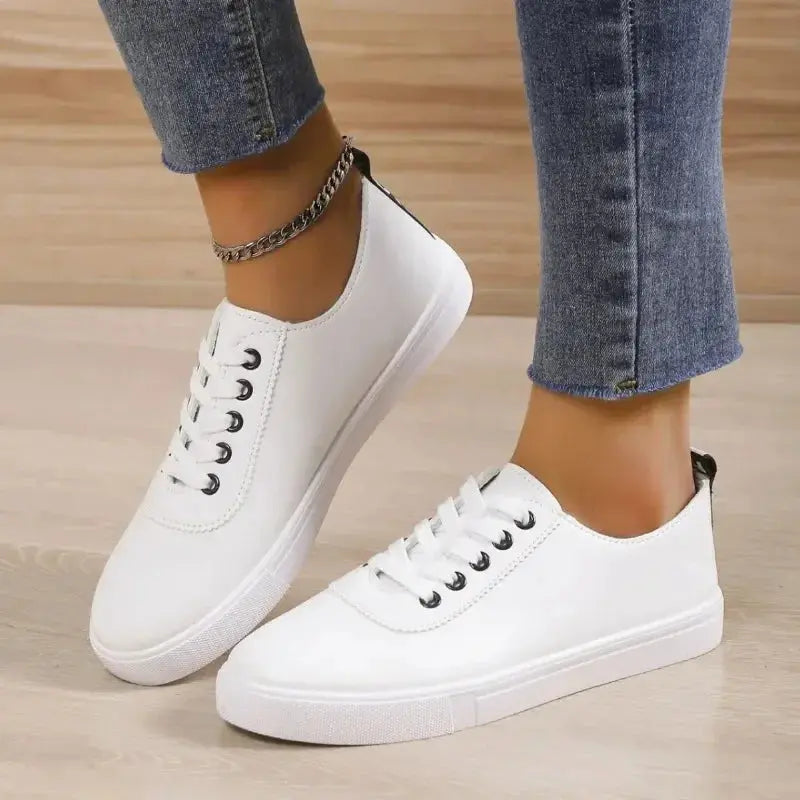 White Shoes, Women's Sneakers, Shallow White Leather Lace-Up Shoes, Versatile Soft Sole, Running and Walking Shoes, Campus for Students MedSurgery Store For Digital Health