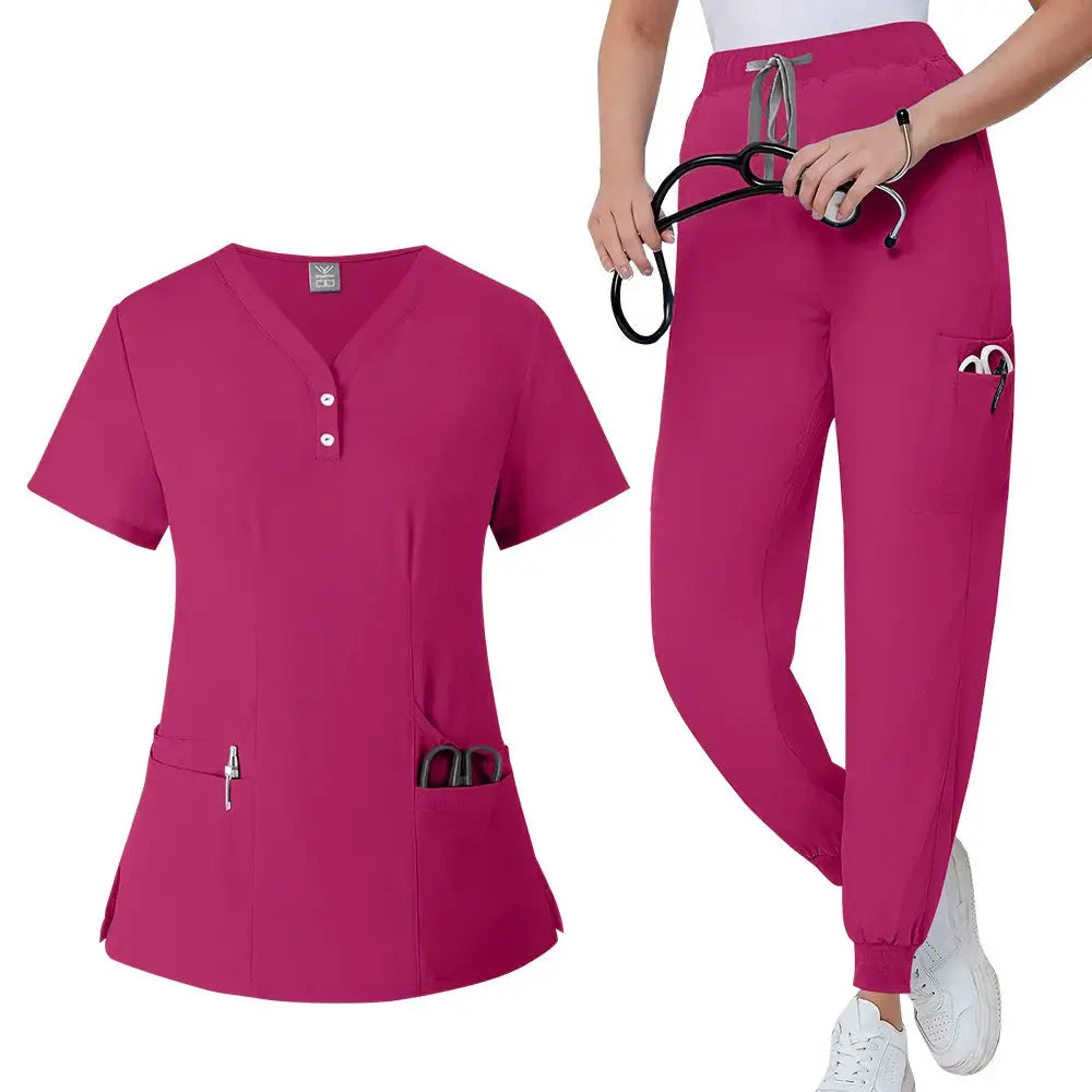 Ensemble de gommage pour femmes, haut de poche à col en V, pantalon de jogging exfoliant avec cordon de serrage, gants de soins infirmiers, gants de chirurgie CJdropshipping