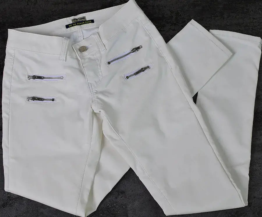 Pantalon taille basse pour femme, pantalon élastique moulant avec double fermeture éclair, pantalon en faux cuir blanc pour femme MedSurgery Store For Digital Health