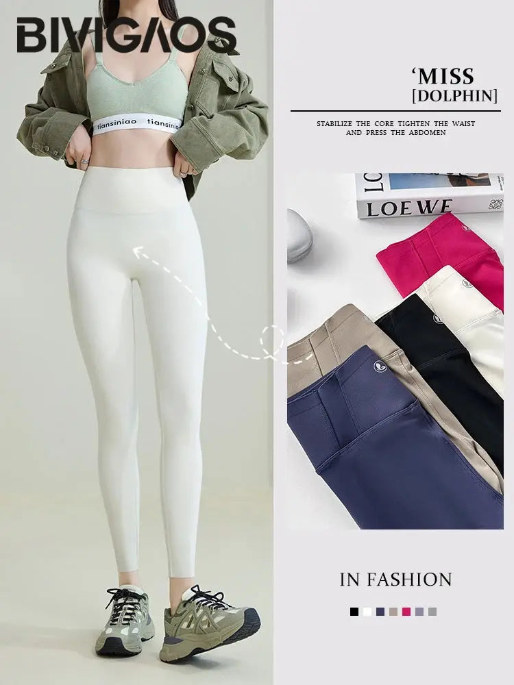 BIVIGAOS 2025 Spring Summer New Red Plum 3D Nude Feeling Nude Sharkskin Leggings Slim Women Sexy Sport Yoga Push Up Fitness Leggings MedSurgery Store For Digital Health