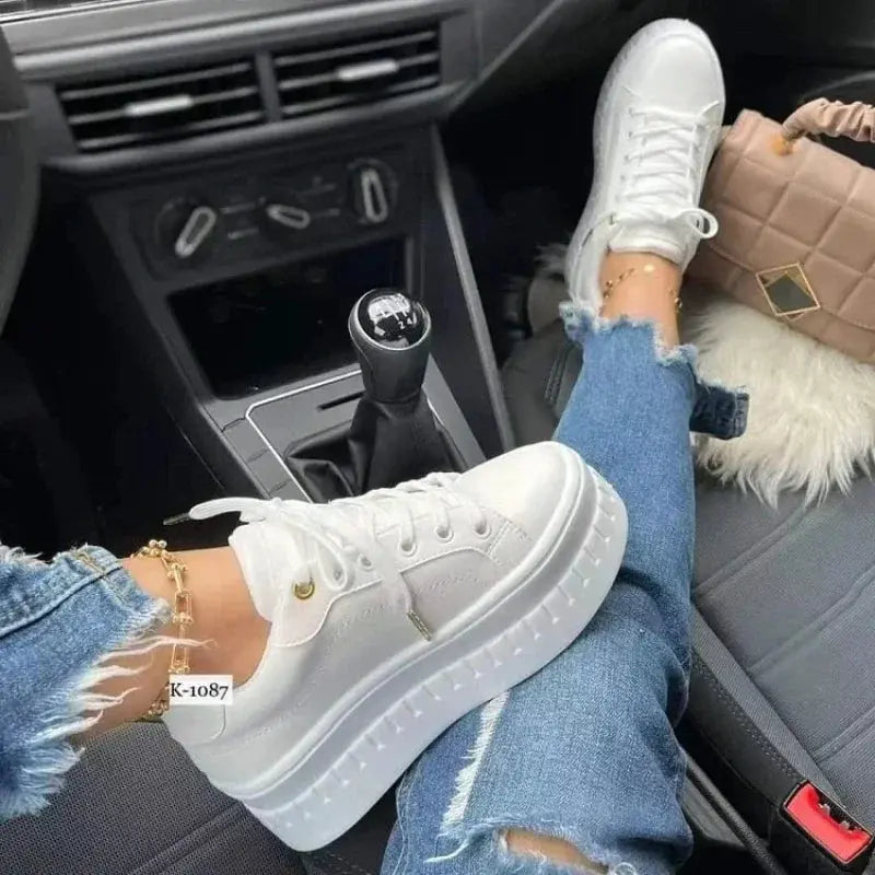 White Shoes, Women's Casual Shoes, New 2025 Platform Sneakers, Solid Colour Women's Shoes, Trendy Lightweight PU Vulcanised Shoes MedSurgery Store For Digital Health