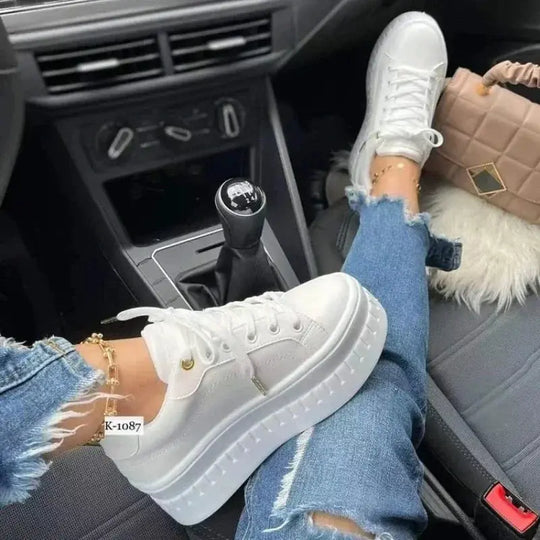 White Shoes, Women's Casual Shoes, New 2025 Platform Sneakers, Solid Colour Women's Shoes, Trendy Lightweight PU Vulcanised Shoes MedSurgery Store For Digital Health