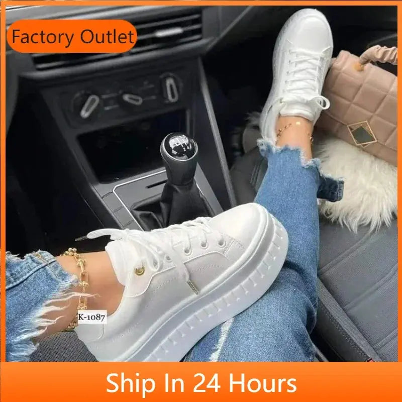 White Shoes, Women's Casual Shoes, New 2025 Platform Sneakers, Solid Colour Women's Shoes, Trendy Lightweight PU Vulcanised Shoes MedSurgery Store For Digital Health