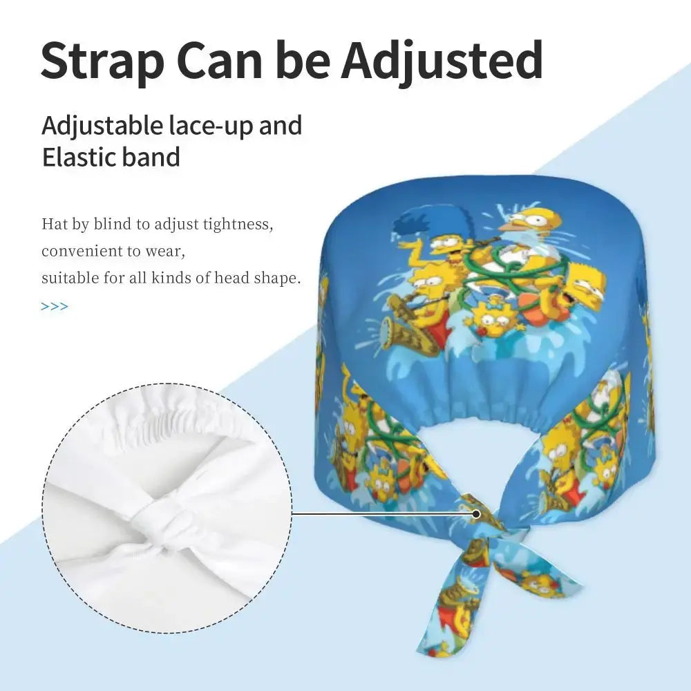 Personnalisé The Simpsons Cartoon Staff Medical Scrubs Hat Men Women Medical Nursing Surgical Scrub Caps MedSurgery Store For Digital Health