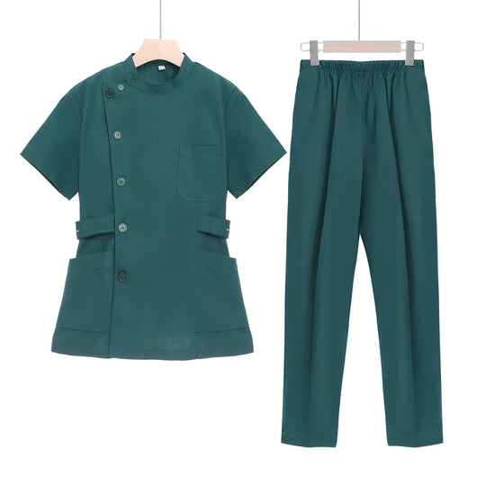 Ensemble de gommage court rose, uniforme médical pour infirmière et médecin, vêtements pour femmes, tenue d'infirmière deux pièces, robe d'hôpital de salon de beauté avec logo MedSurgery Store For Digital Health