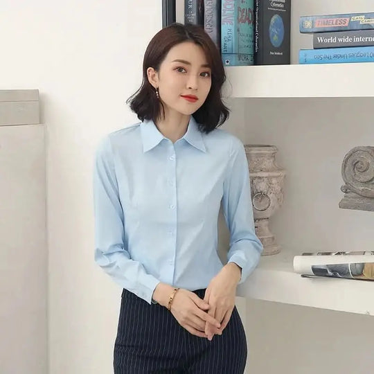 Blouse en gaze thermique de qualité supérieure pour femmes - Professional Long Sleeve, White.