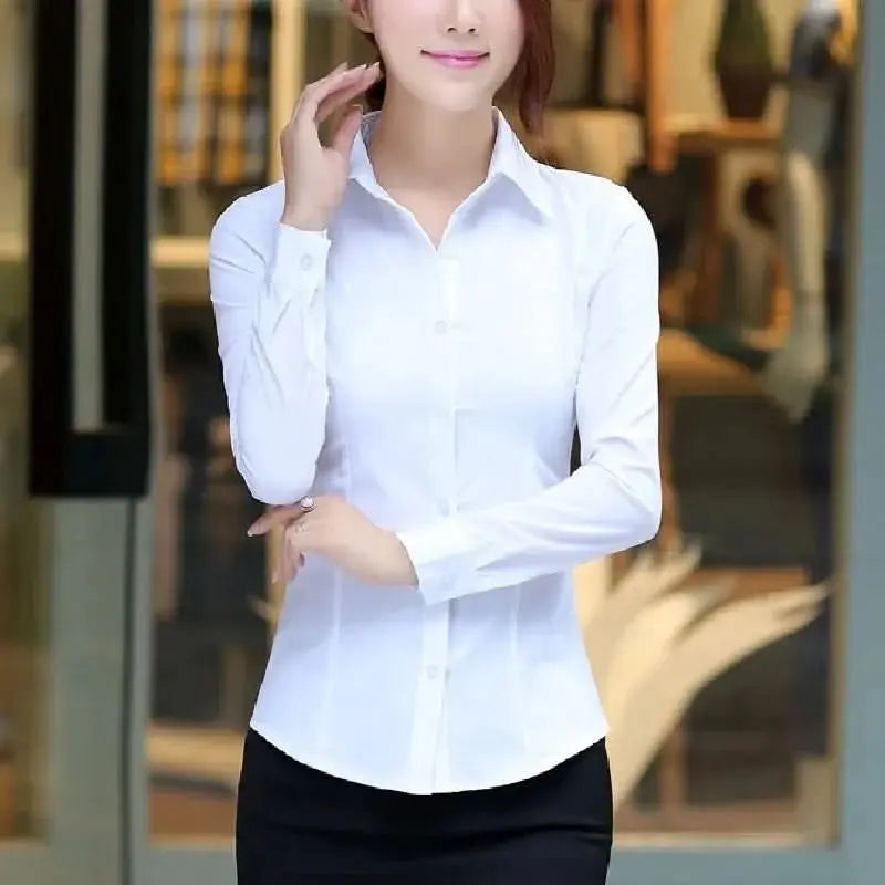 Blouse en gaze thermique de qualité supérieure pour femmes - Professional Long Sleeve, White.
