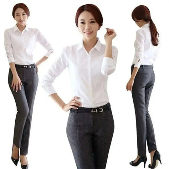 Chemise blanche professionnelle pour femmes - coupe régulière, manches longues, respirante.