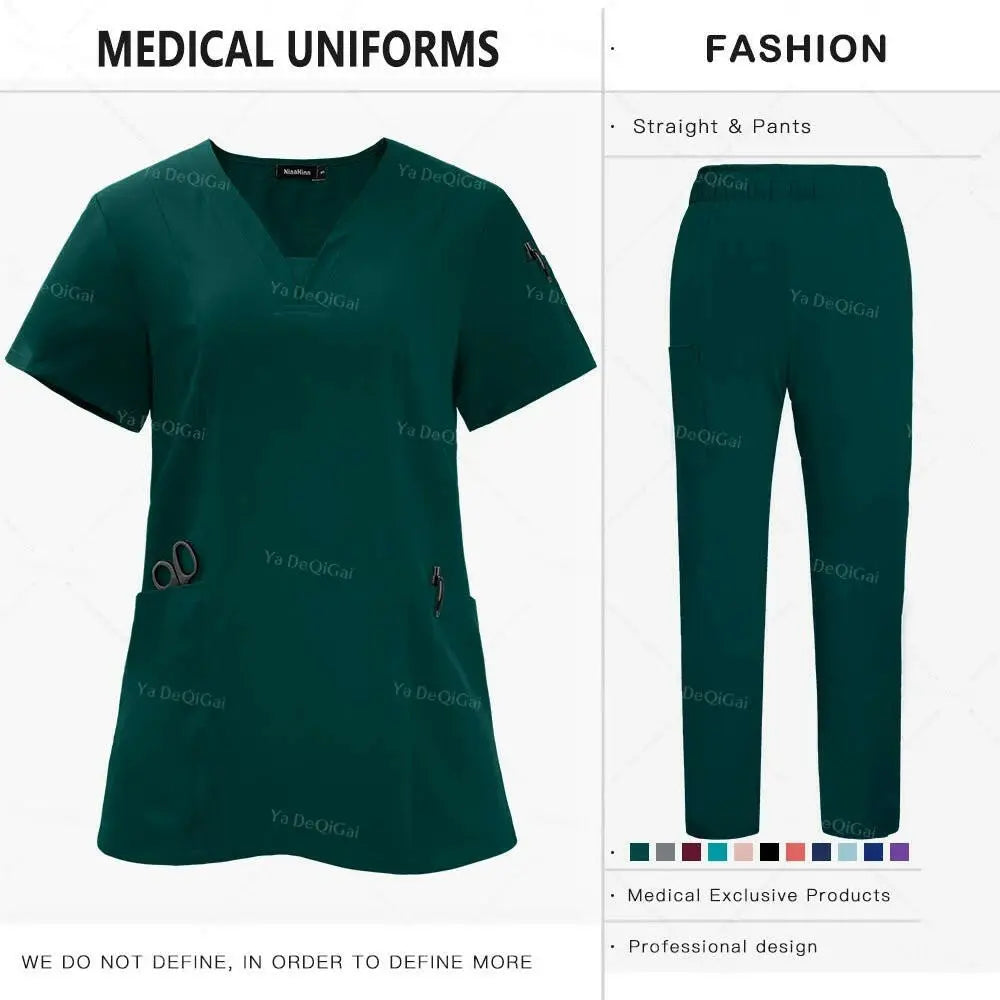 Tissu de qualité supérieure anti-plis Uniformes cliniques Uniformes d'infirmières lavables Ensemble de blouses chirurgicales Poches Pantalon droit