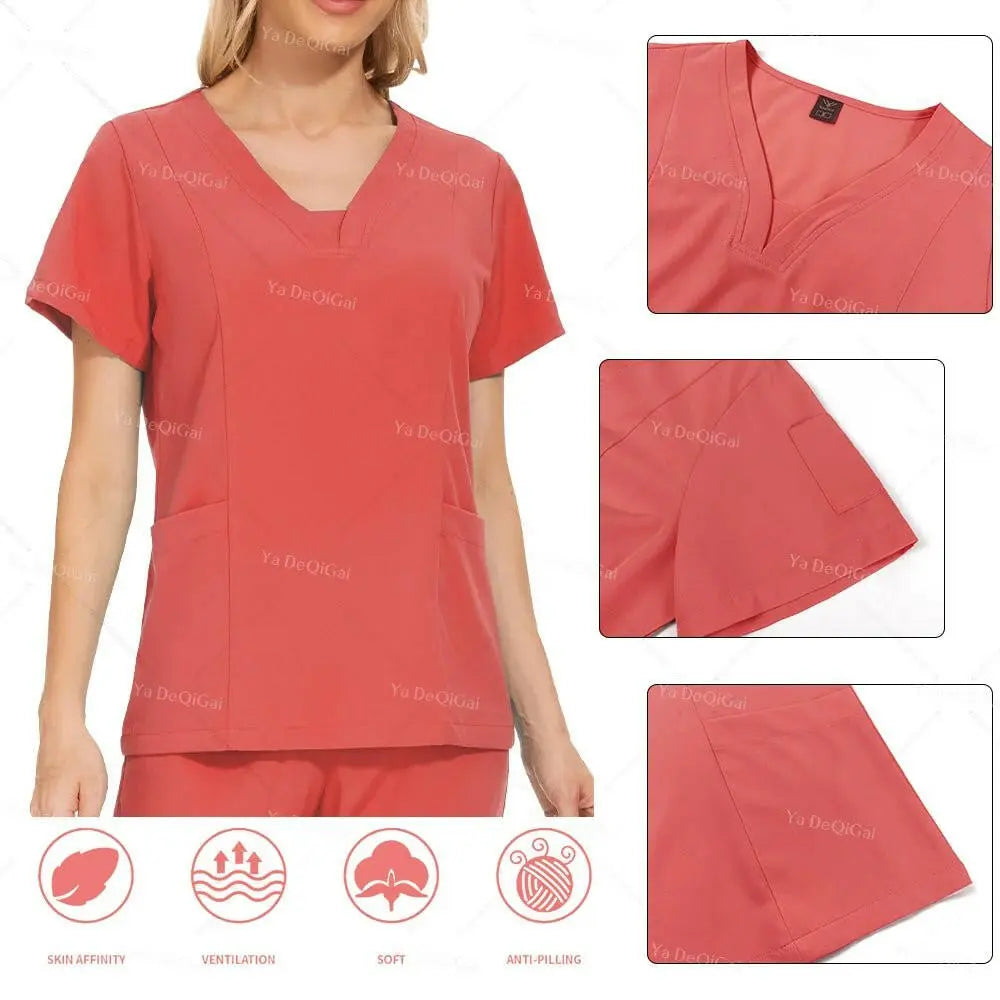 Tissu de qualité supérieure anti-plis Uniformes cliniques Uniformes d'infirmières lavables Ensemble de blouses chirurgicales Poches Pantalon droit