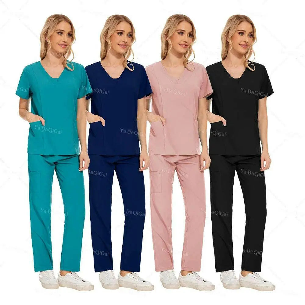 Tissu de qualité supérieure anti-plis Uniformes cliniques Uniformes d'infirmières lavables Ensemble de blouses chirurgicales Poches Pantalon droit