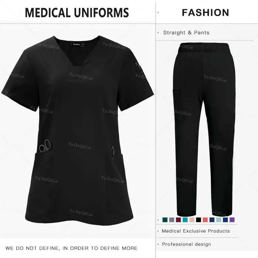 Tissu de qualité supérieure anti-plis Uniformes cliniques Uniformes d'infirmières lavables Ensemble de blouses chirurgicales Poches Pantalon droit
