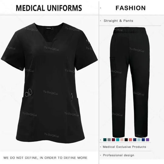 Tissu de qualité supérieure anti-plis Uniformes cliniques Uniformes d'infirmières lavables Ensemble de blouses chirurgicales Poches Pantalon droit