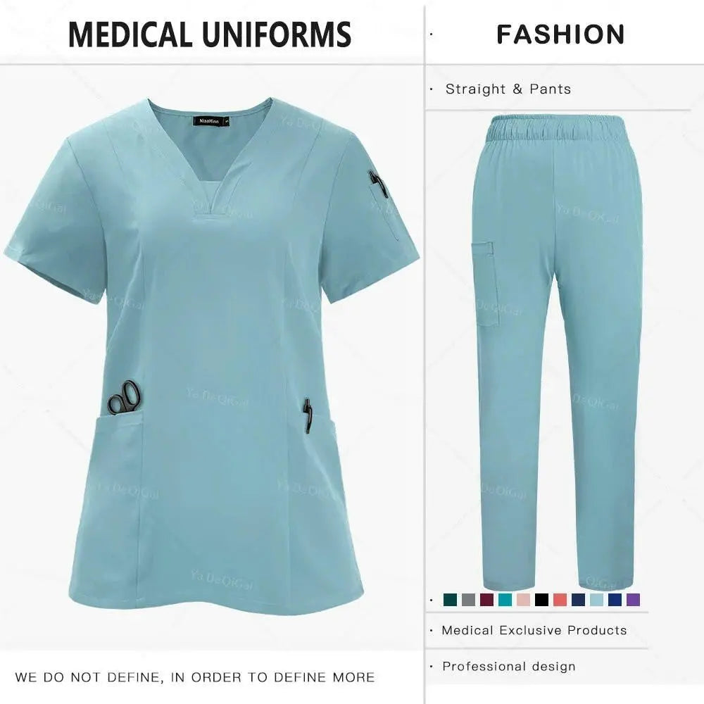 Tissu de qualité supérieure anti-plis Uniformes cliniques Uniformes d'infirmières lavables Ensemble de blouses chirurgicales Poches Pantalon droit