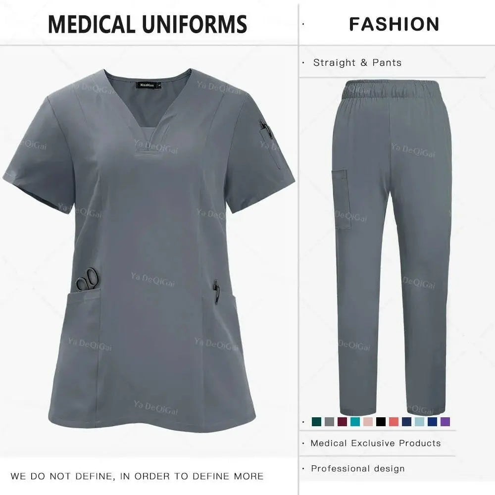Tissu de qualité supérieure anti-plis Uniformes cliniques Uniformes d'infirmières lavables Ensemble de blouses chirurgicales Poches Pantalon droit
