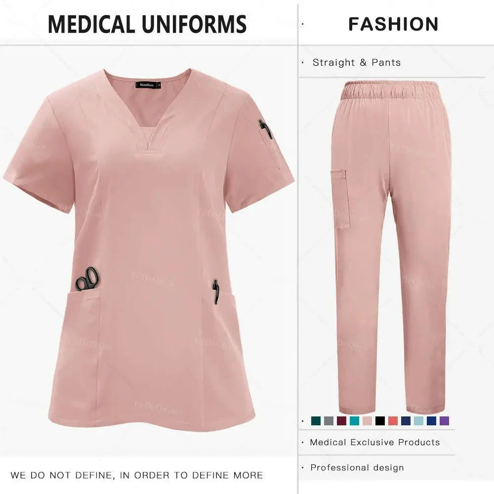 Tissu de qualité supérieure anti-plis Uniformes cliniques Uniformes d'infirmières lavables Ensemble de blouses chirurgicales Poches Pantalon droit
