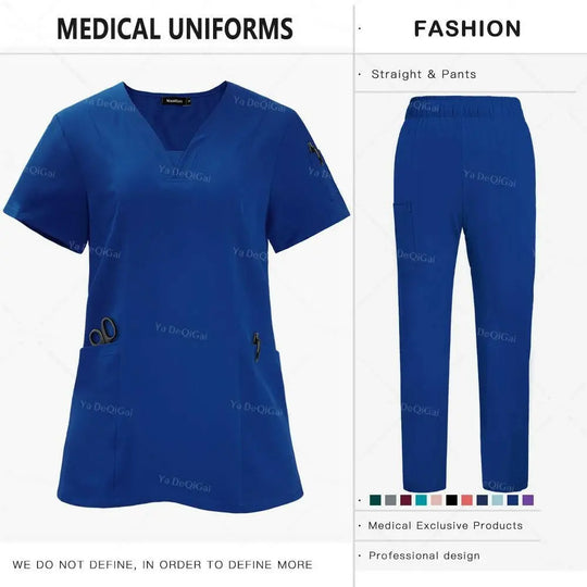 Tissu de qualité supérieure anti-plis Uniformes cliniques Uniformes d'infirmières lavables Ensemble de blouses chirurgicales Poches Pantalon droit