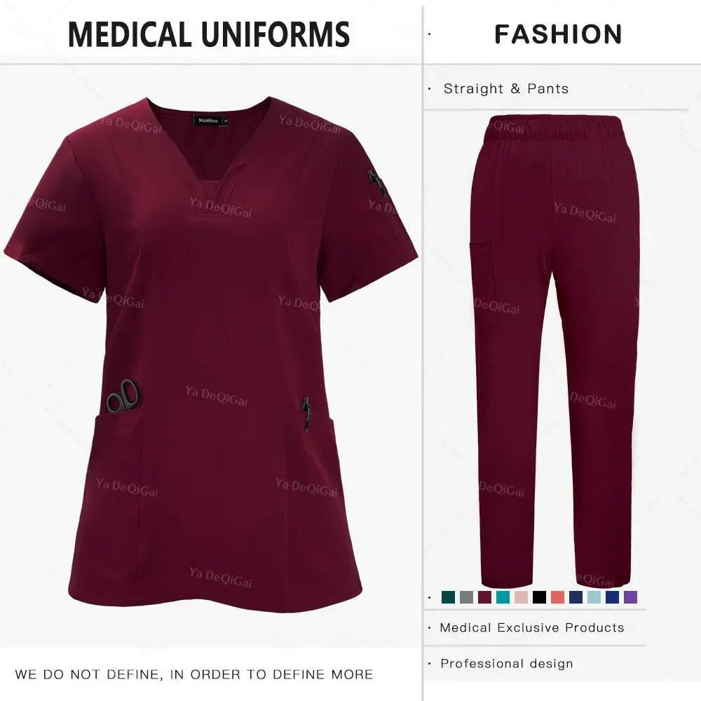 Tissu de qualité supérieure anti-plis Uniformes cliniques Uniformes d'infirmières lavables Ensemble de blouses chirurgicales Poches Pantalon droit